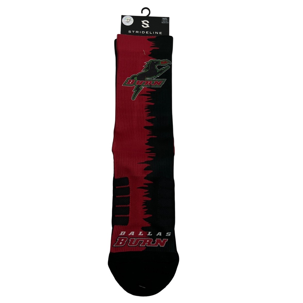 Strideline Dallas Burn MLS Crew Socks Red Black Mens M/L‎ NEW
